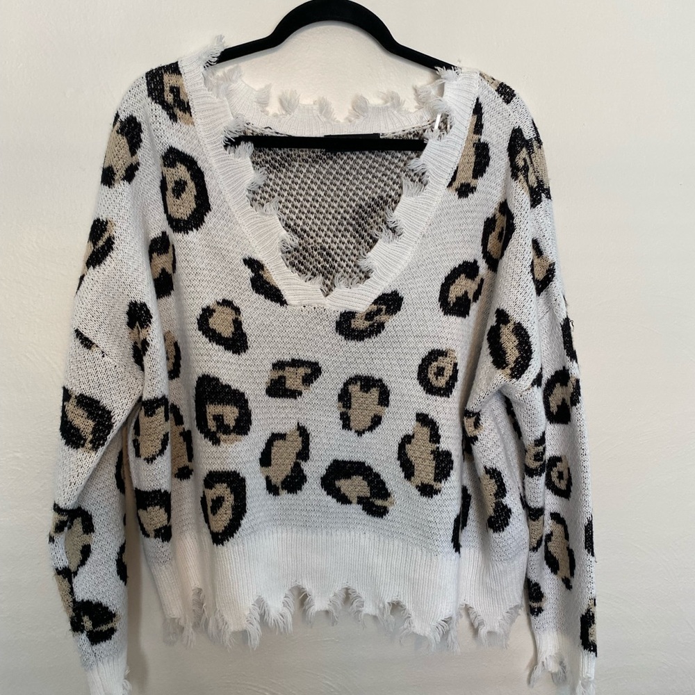 White leopard print boutique sweater